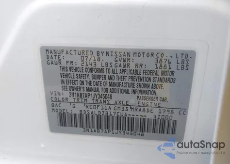 2018 Nissan Sentra Sv from USA, damaged, VIN 3N1AB7AP1JY345048